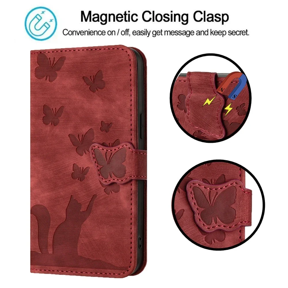 POCO C65 M6 X6 Cat Butterfly Phone Cover Case for Xiaomi Redmi 13C 10 9 9A Note 13 12 11 9 8 Pro 12S 11S 10S Case Leather Wallet
