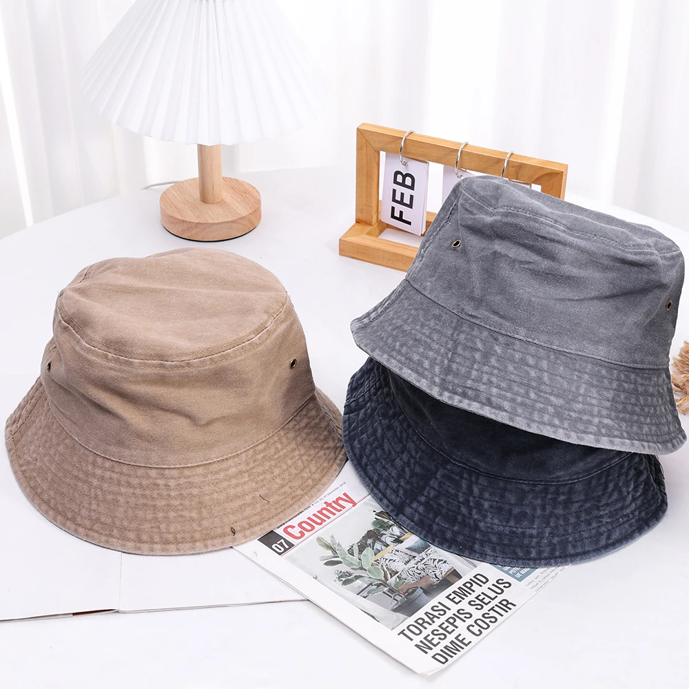 2023 New Fisherman Hat Vintage Denim Bucket Hats Outdoor Men Women Washed Cotton Panama Sun Cap Fashion Hip Hop Gorros Bob Caps