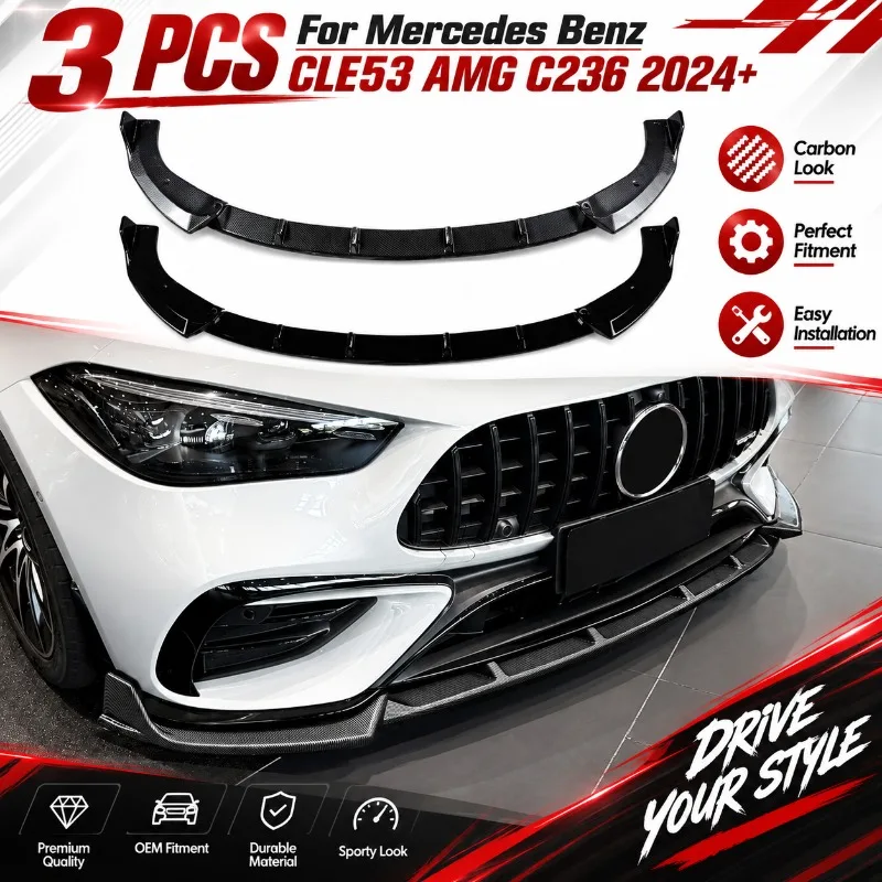 3 PCS Car Front Bumper For Mercedes Benz CLE53 AMG C236 2024+ Front Lip Spoiler Diffuser Body Kits Tuning Auto Accessories