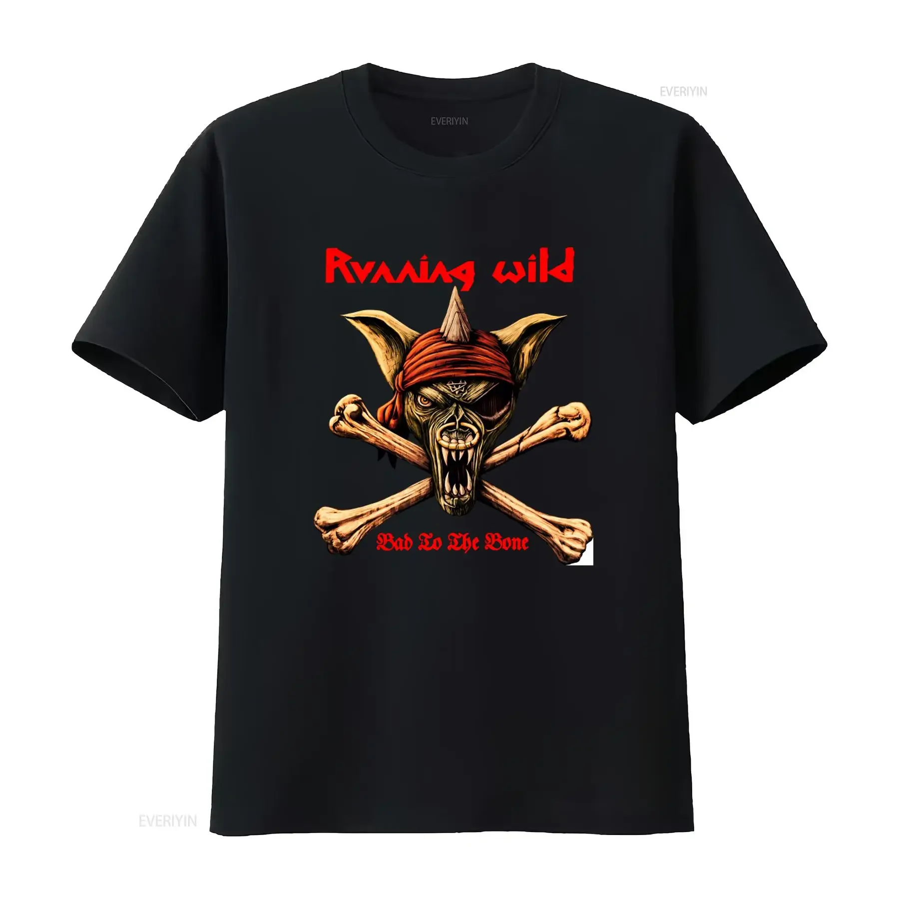 XX Large Running Wild Under Jolly Roger Crossbones Black T Shirt Bad To The Bone Design vintage Washed Versatile Soft homme