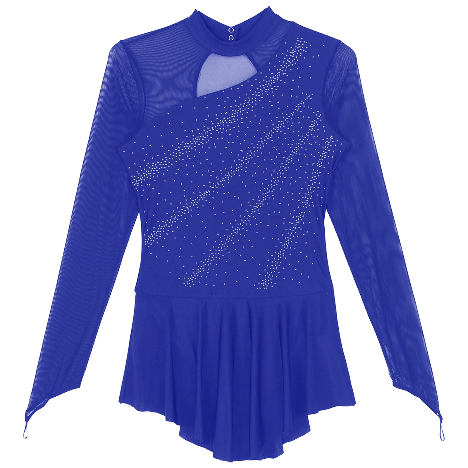 Traje de patinaje artístico para gimnasia con diamantes de imitación brillantes para mujer, vestido ajustado para danza lírica, Jersey de Ballet con falda transparente