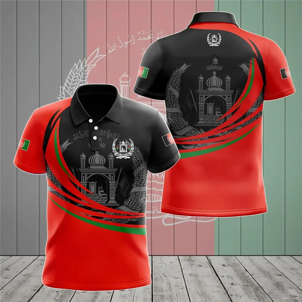 Afghanistan National Flag Graphic Polo Shirt Afghanistan National Emblem Men\'s Tops  National Day Gifts High Quality Clothing