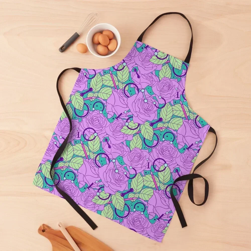 

Pastel Needles&Roses Apron Trim Cloth Waterproof women Household Items Christmas gift Apron