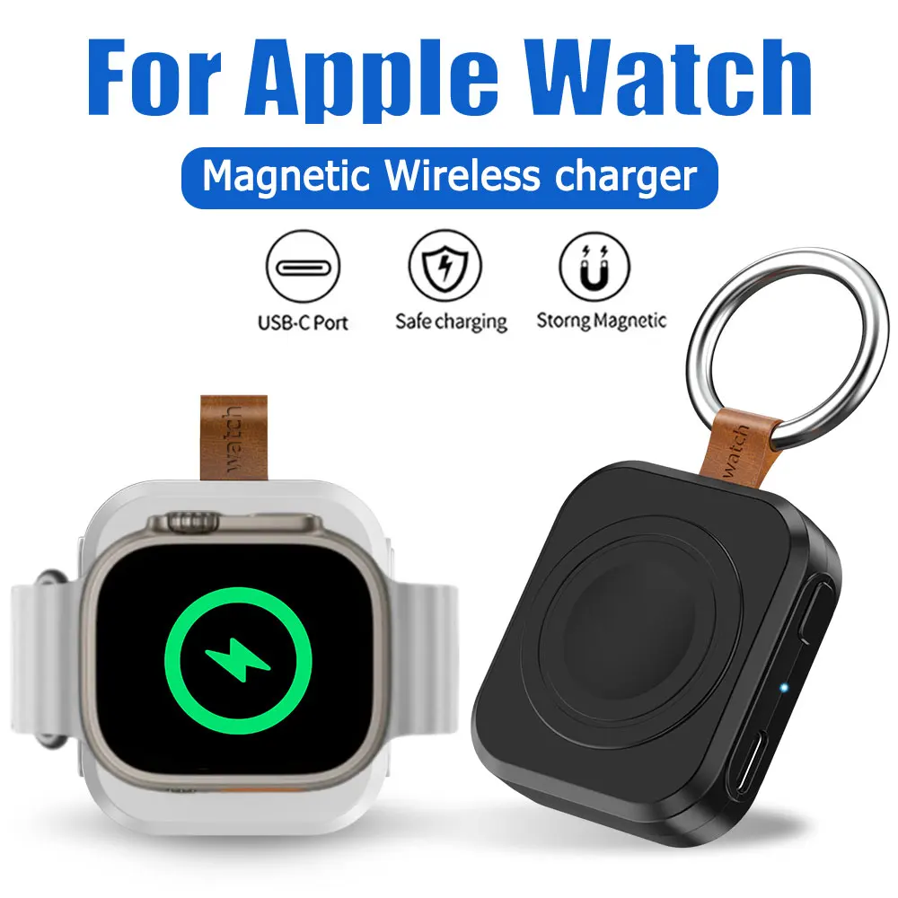 Portable Wireless Charger for Apple Watch Series 11/10/9/8/7/6/SE/5/4/3/2/1 1200mAh Magnetic iWatch Fast Charging With Keychain