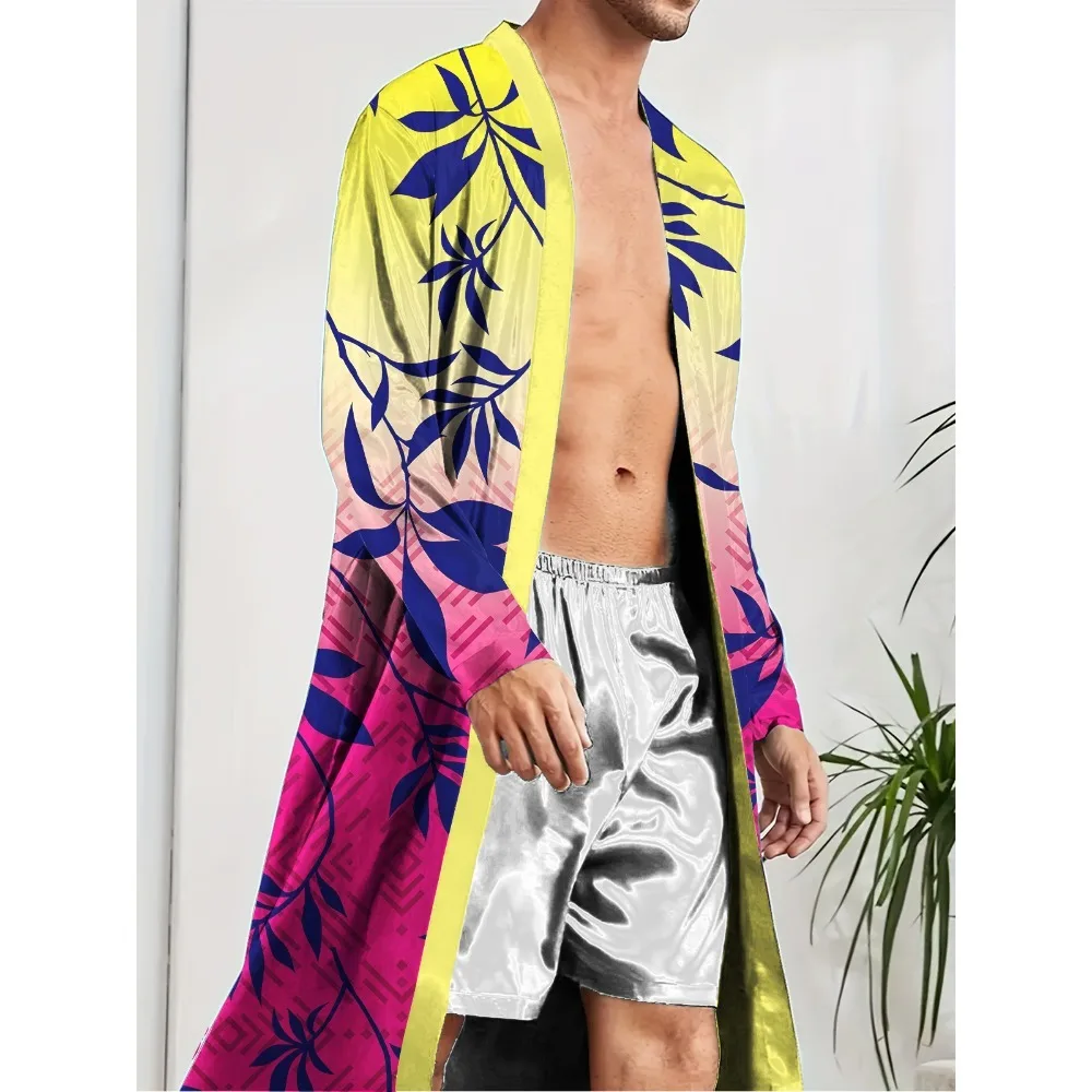 

Мужской длинный халат с цифровой печатью, весенне-осенний халат для отдыха и развлечений, забавный спальный халат, быстросохнущий