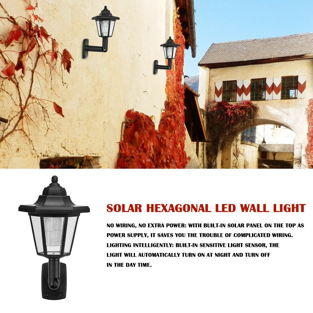 LED Solar Light Outdoors Solar Powered Lamp Garden Lantern Street Light Waterproof Solar Energy Hexagonal LED Wall Lamp Sunlight