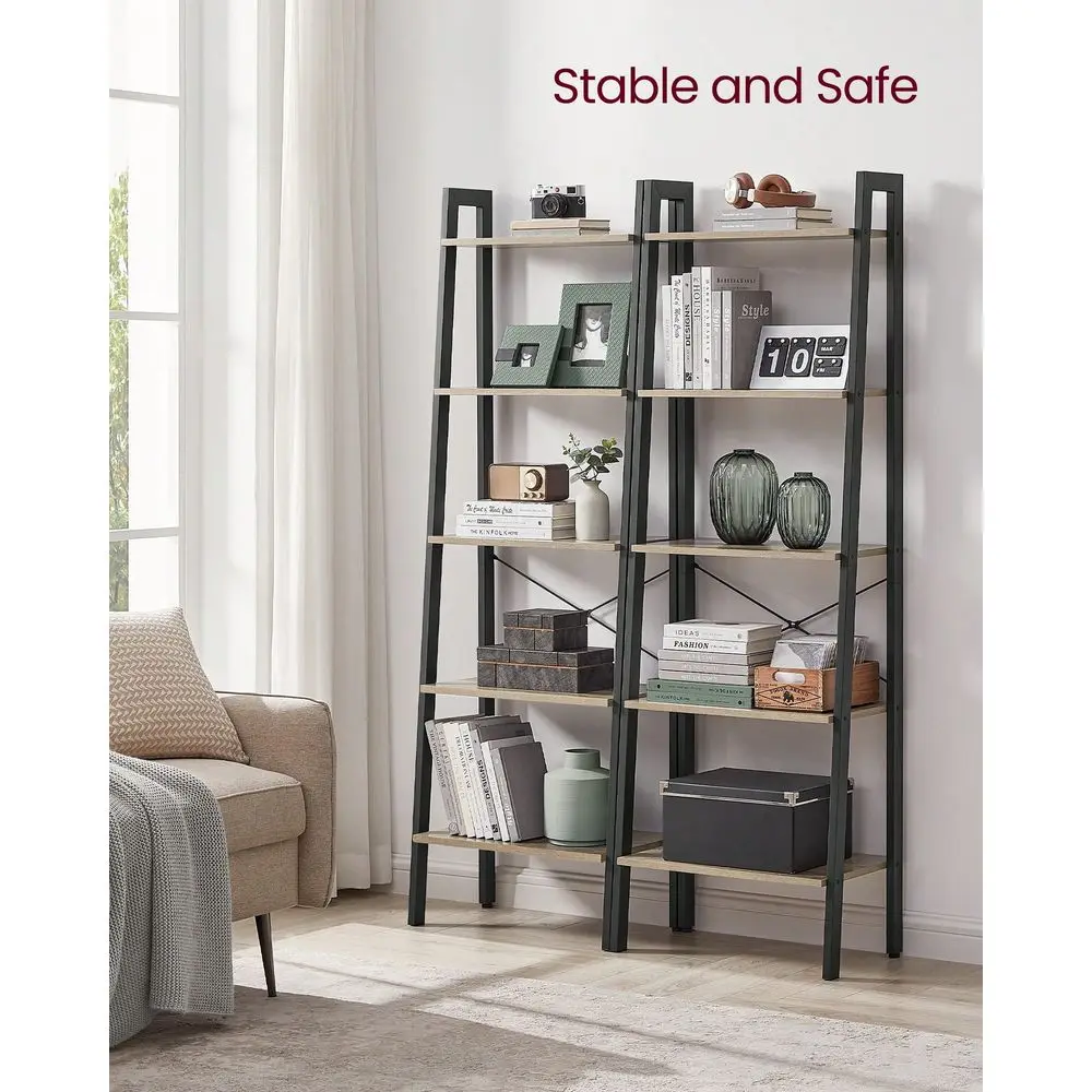 

Ladder Shelf 5Tier Bookshelf Storage Rack Bookcase With Steel Frame For Living Room Home Office Kitchen Bedroom