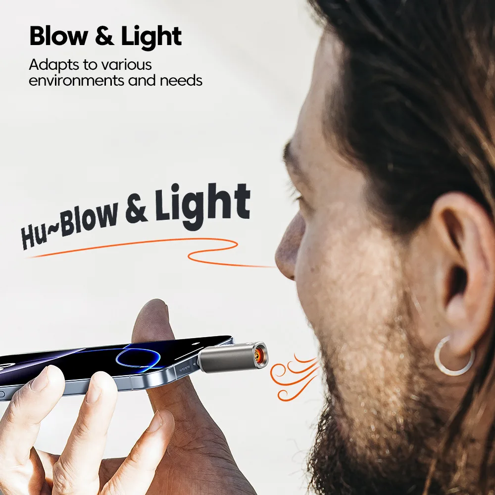 Toocki Mobile Phone USB-C Cigarette Lighter, Windproof Mouth Blow Type, Button Switch Type, Outdoor Fire Igniter Gadgets for Men