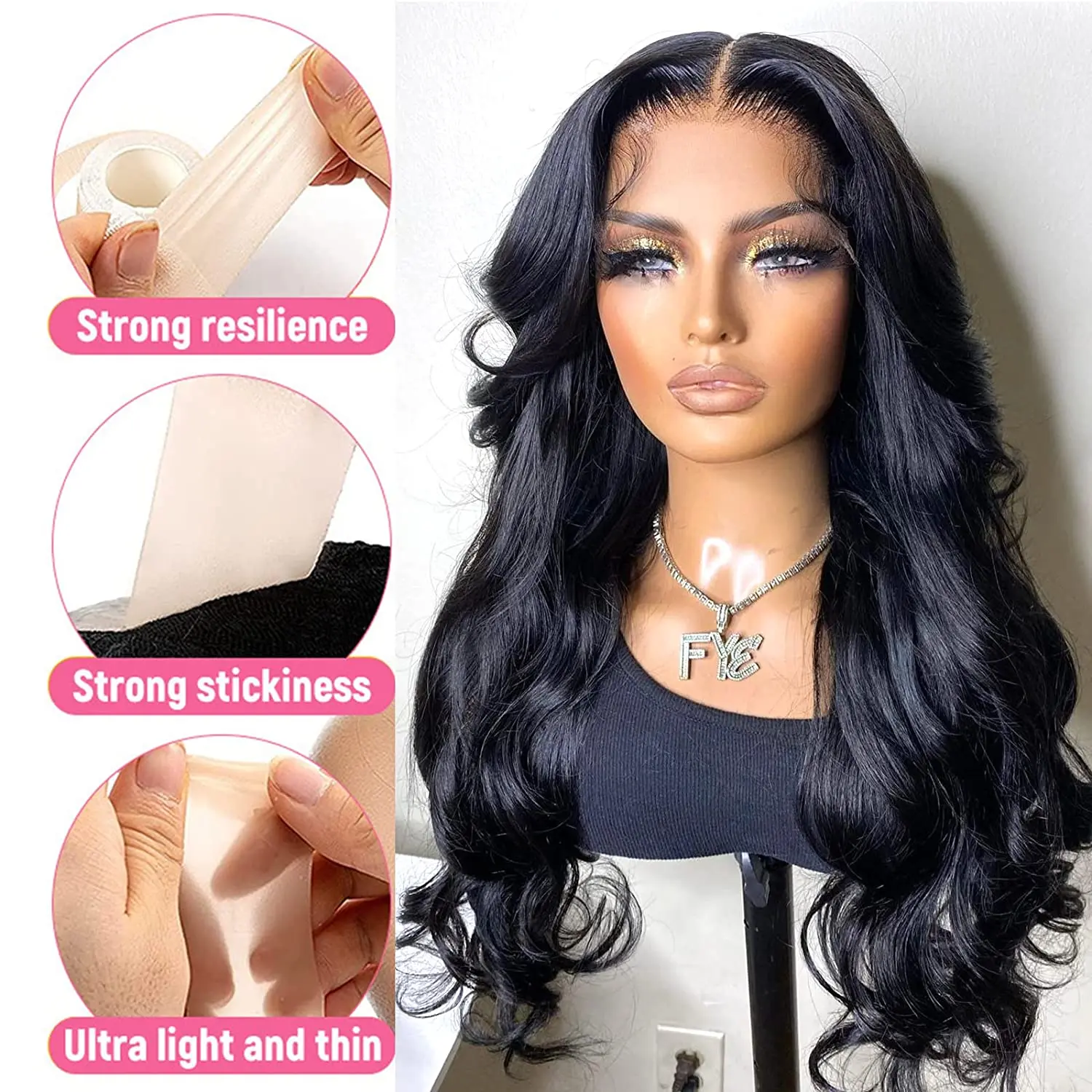 Lace Wig Grids Breathable Silicone Lace Melting Tape Waterproof Non-Slip Hair Extension Tape Durable Reusable for Frontal 150CM