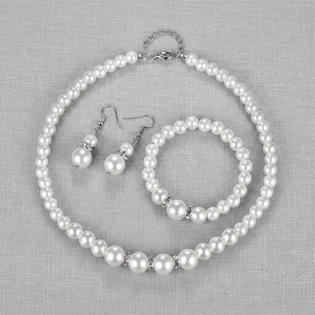 Faux Pearl Jewelry Set Elegant White Faux Pearl Necklace Bracelet Earrings Set for Women Wedding Party Jewelry Classic Bridal