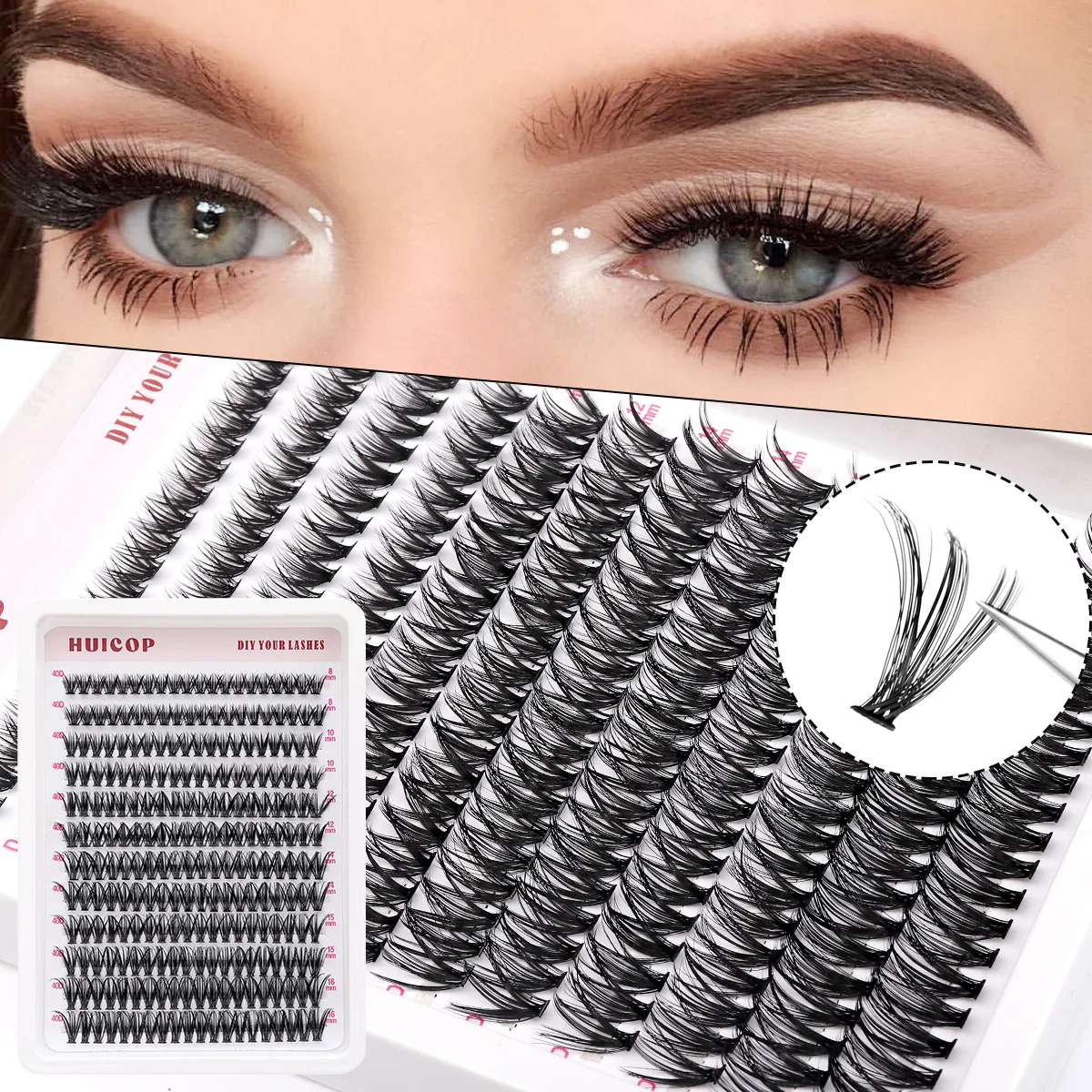 40D Clusters False Eyeashes 240pcs DIY Eyelash Extension Volume Individual Wispy Fluffy Lash Clusters Lash Extension for Makeup