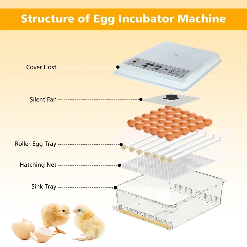 64 Eggs Incubator Automatic Turner Waterbed Replenishment Temperature Control Farm Hatchery Incubator Farm Bird Quail Chicken