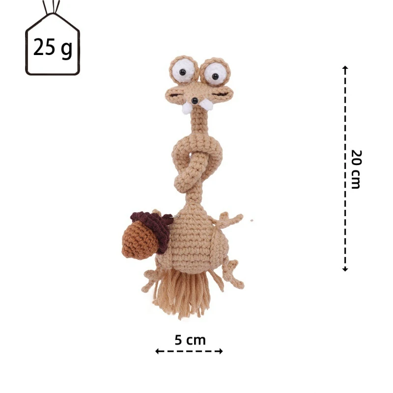 Premium Hand Knitted Long Neck Squirrel Plush Toy，Exquisite Crochet Craft Ornament，Fashion Bag Hanging Charm Daily Accessory - view 6