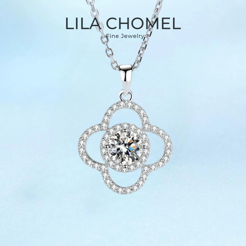 

Женское свадебное белое золото 18 карат на День святого Валентина, 1 карат, муассанит, бриллиант, подарок на день рождения для дочери, PT950, ожерелья с четырьмя листами клевера для девочек