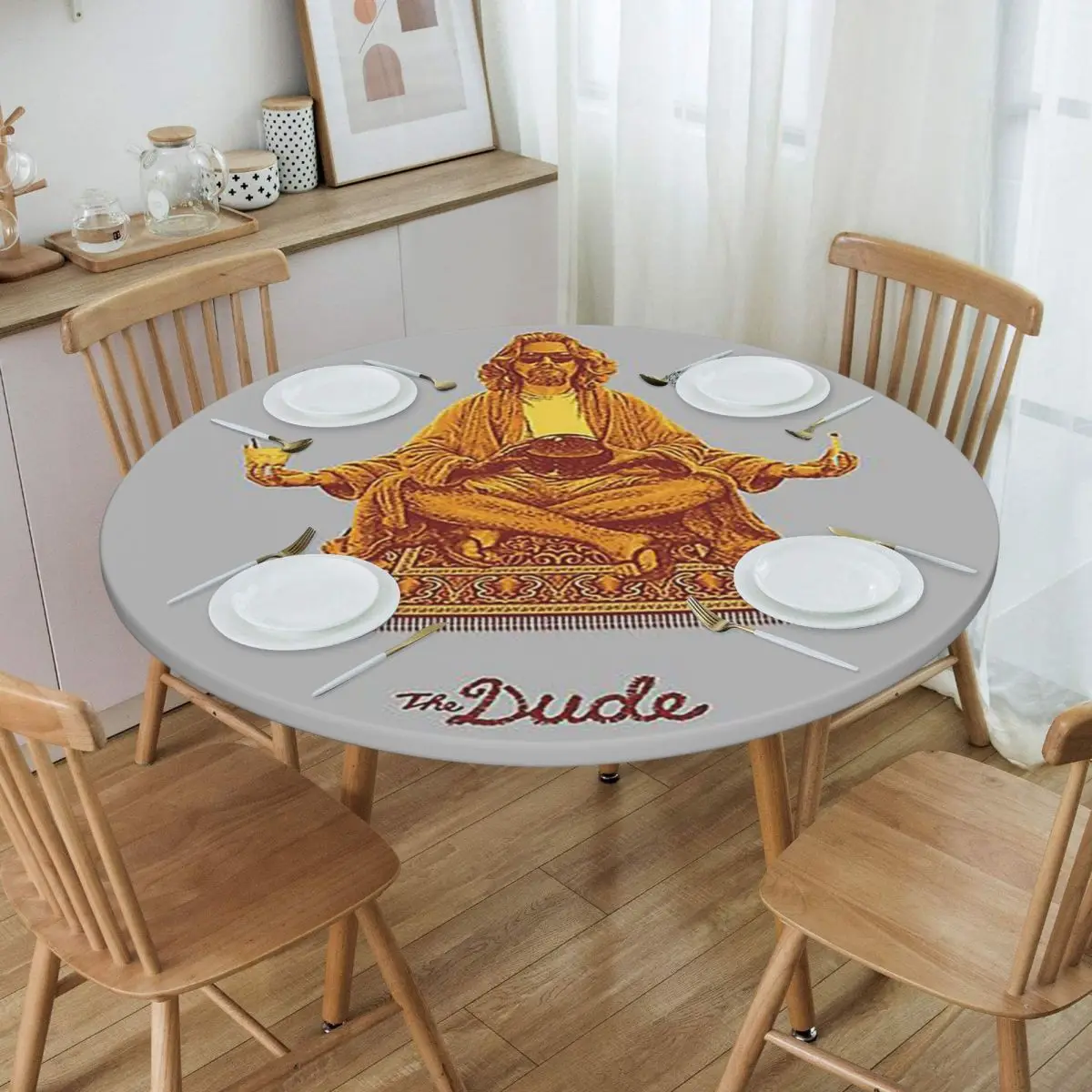 The Dude Budha The Big Lebowski Waterproof Round Tablecloth Oilproof Table Cloth for Kitchen Events Dining Table Cover