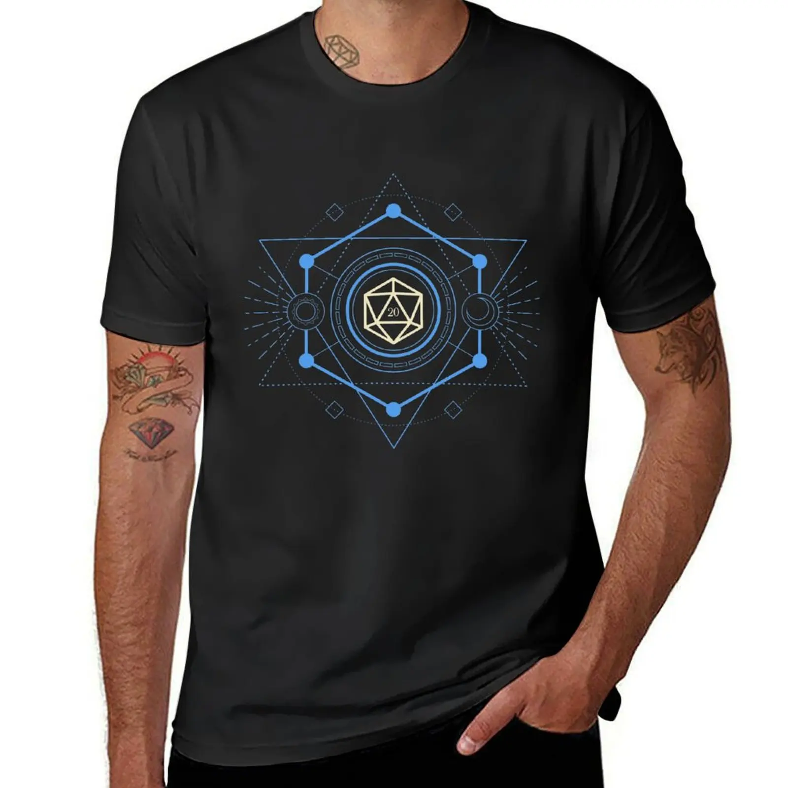 

Geometric Minimalist Blue Polyhedral D20 Dice Tabletop RPG T-Shirt graphics Short sleeve tee oversizeds funny t shirts for men