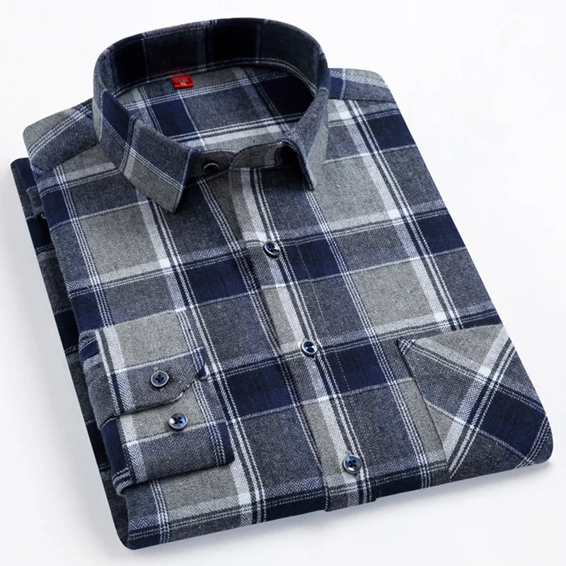 High Quality Men's Plaid Shirt With Autumn Winter British Style Casual And Comfortable Pure Cotton Pocket Top Striped S-3xl-4XL