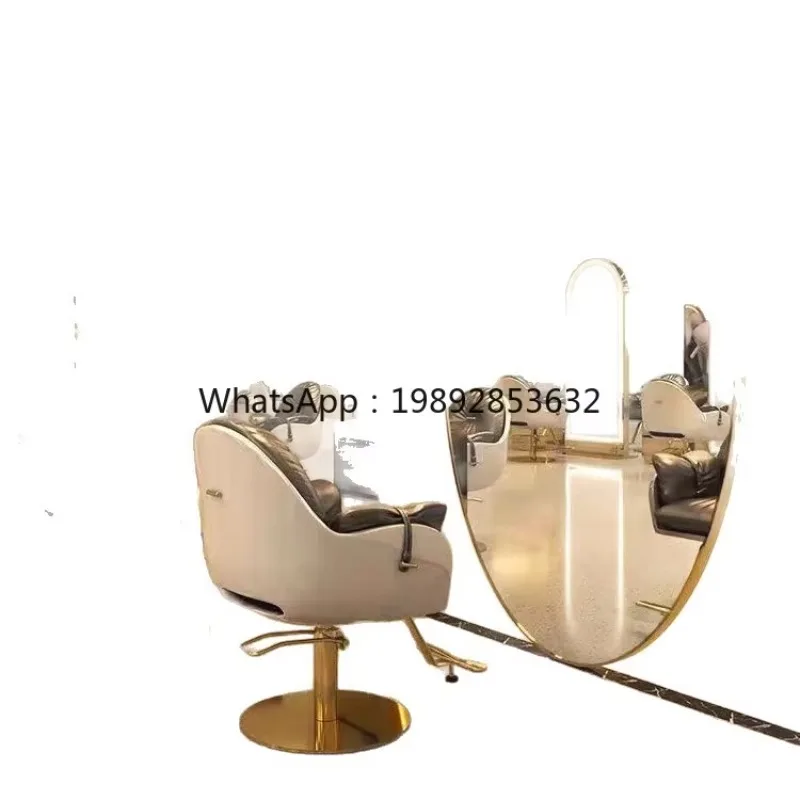 LYY Barber Shop Mirror Table Hair Salon Perm Dye Haircut Mirror with Light High-end Hair Salon Semi-elliptical Floor-standing