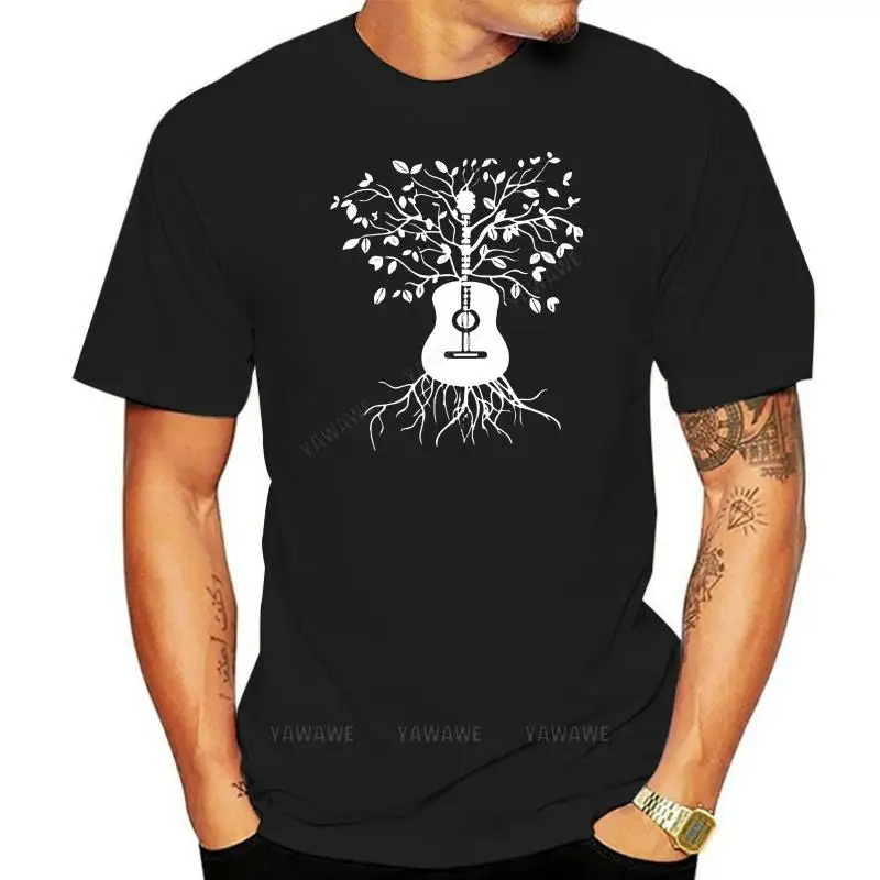 Camiseta con diseño de guitarra acústica para hombre, camisa con diseño de árbol, bajo eléctrico, Amp Strings, personalidad tee