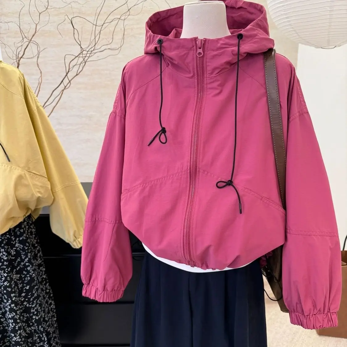 Korean Version Hooded Jacket Women's Short Jacket 2026 Spring New Loose Fashion Versatile And Thin Casual Top Rose Red Outfic