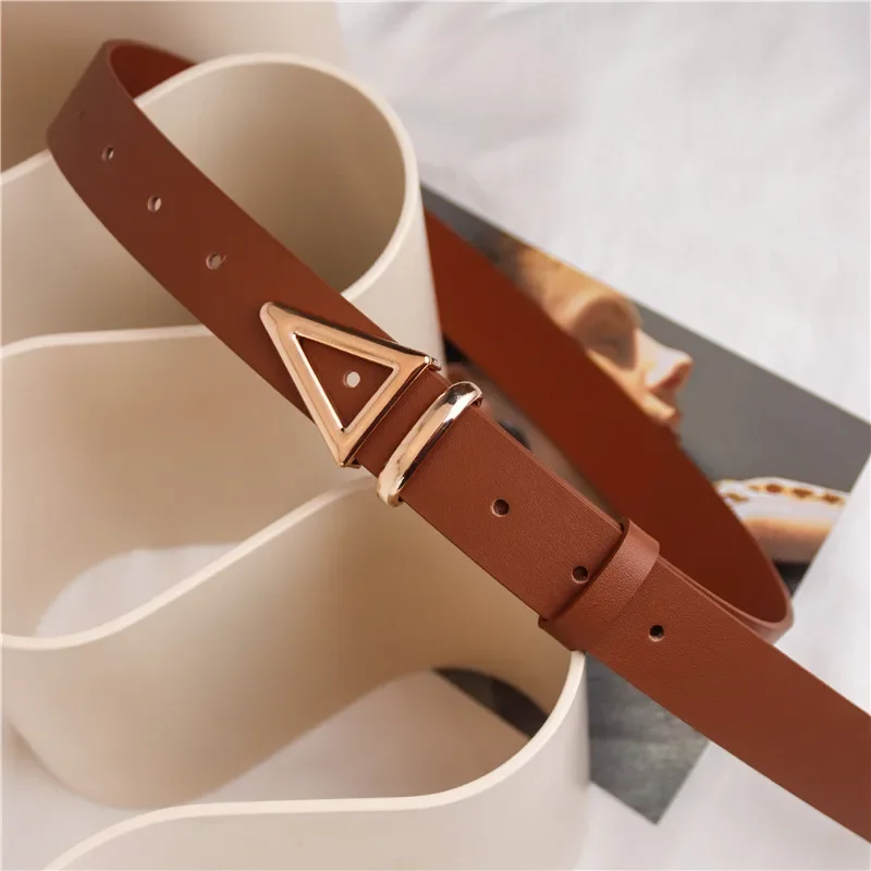 Luxury Black Belt for Women's Fashionable Leather Decoration Suit Belt Korean Triangle Inset Style Black Jeans with Trendy Items