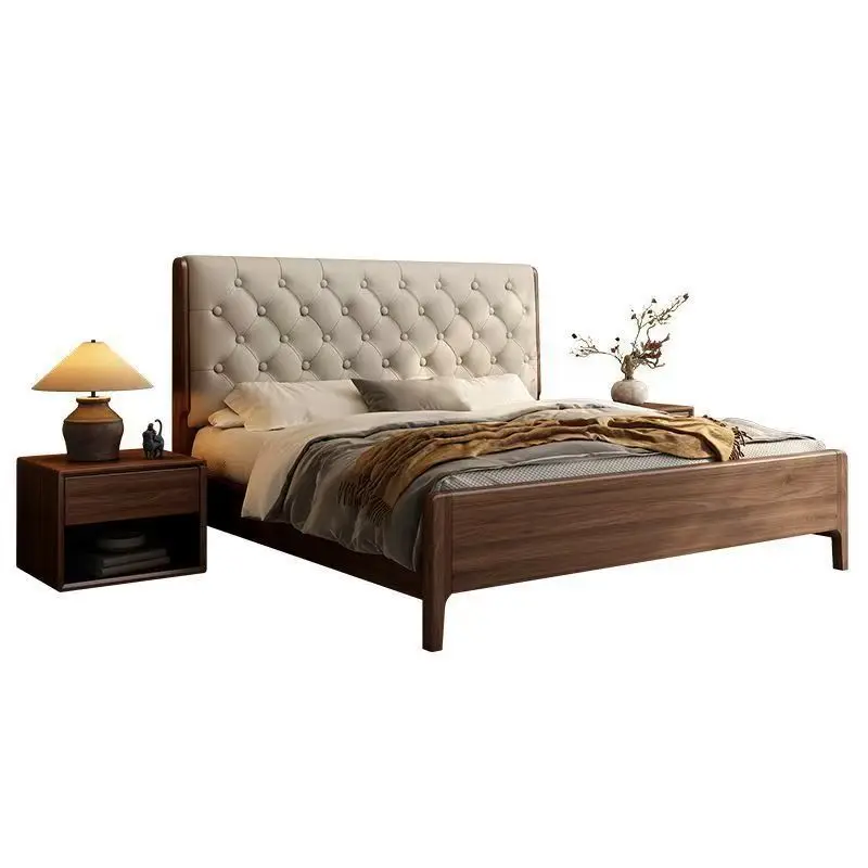 

Black walnut, solid wood bed, soft bag, double, master bedroom, simple