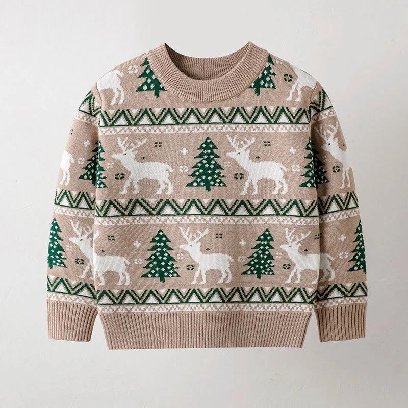 Christmas Elk Knit Sweaters Boys Girls Autumn Warm Xmas Sweaters Kids Winter Cartoon Clothing Coats Baby Casual Cotton Pullover