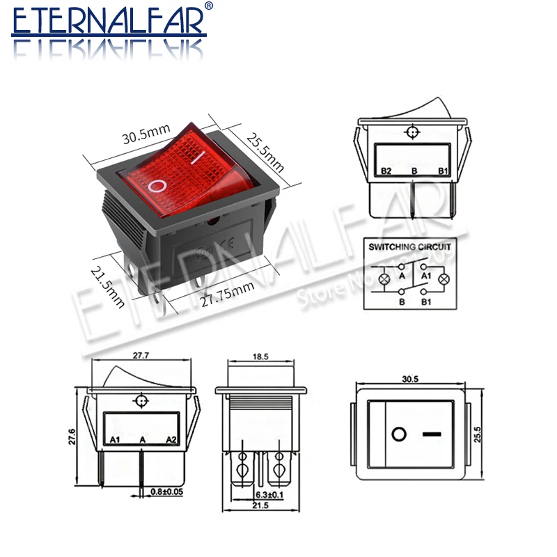 

KCD4 Red Button Rocker Switch 4 Plugs 30 * 25 * 27mm 16A 250v/ 20A 125V AC Electrical Equipment Switches Wholesale CQC ce