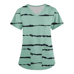 Ropa DE TRABAJO suelta con estampado de rayas de manga corta para mujer, uniformes médicos, blusas tipo túnica con bolsillos, accesorios para uniformes de enfermería