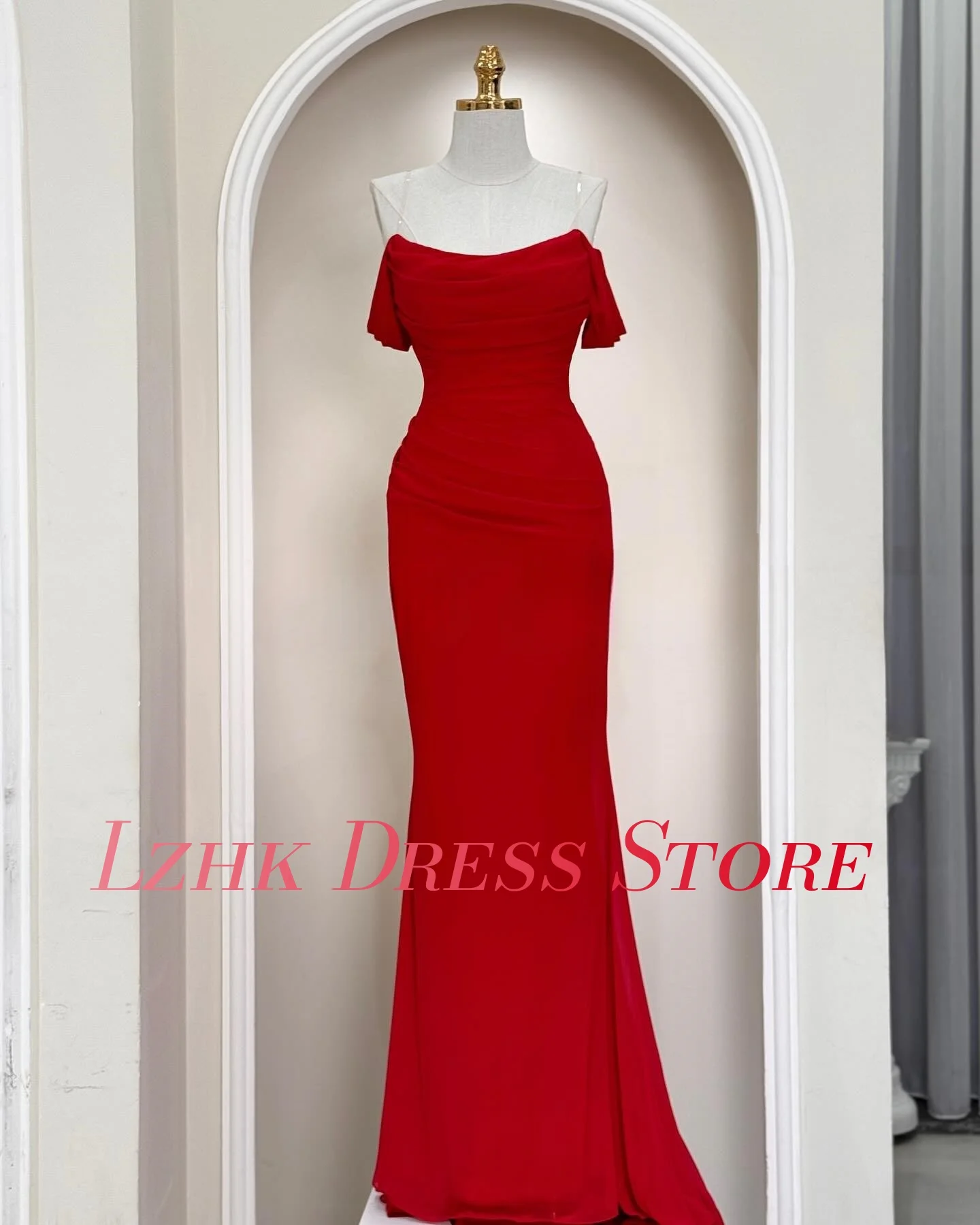 カスタマイズされた高品質ジャージマーメイドオフショルダーイブニングドレスファッション半袖ストラップレスフロアレングスウエディングドレス