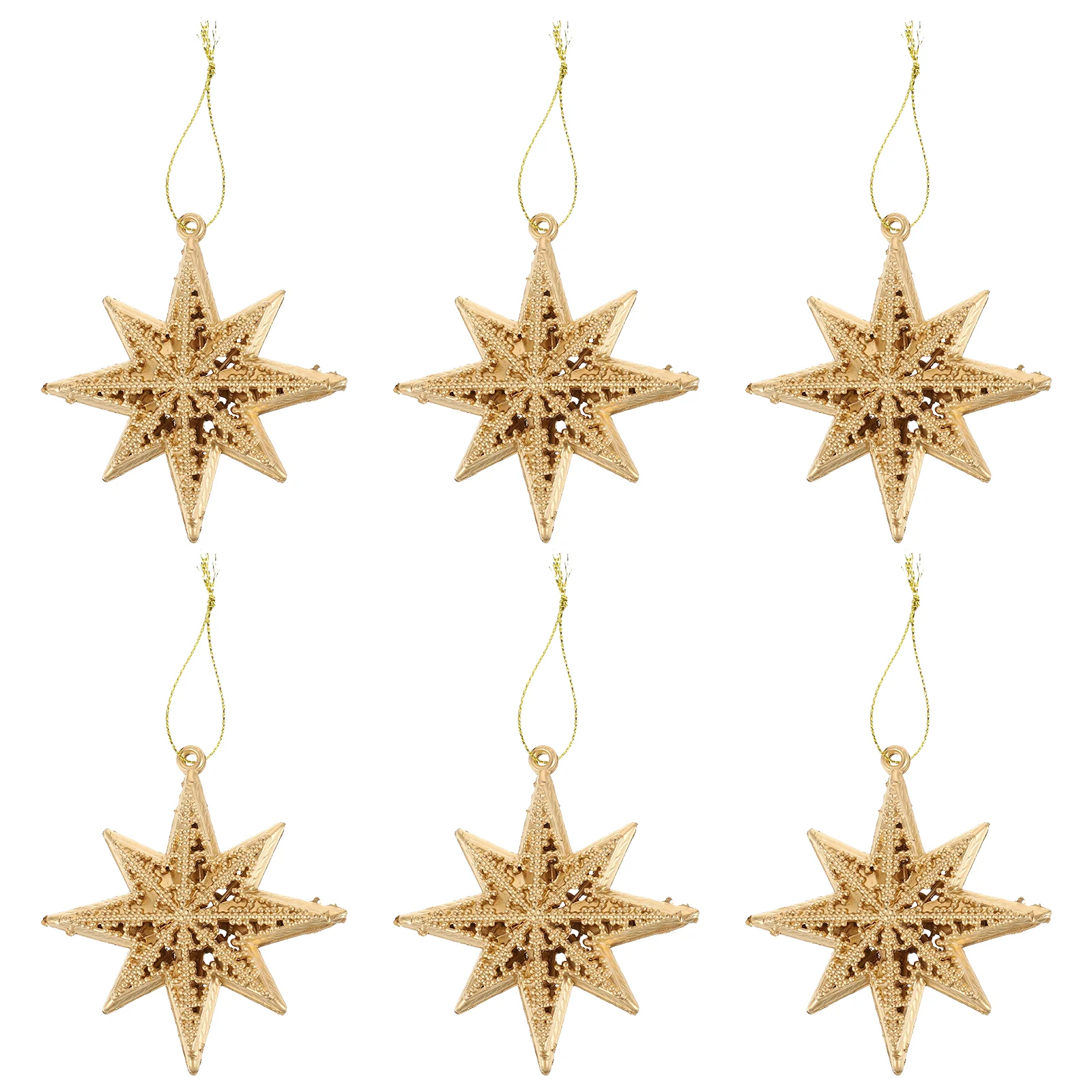 6 Pcs Christmas Star Pendant Decorations for Tree Glowing Plastic Stars Xmas Eight-pointed