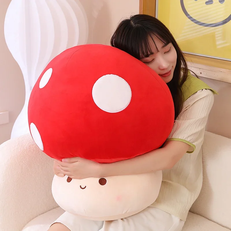 Kawaii Mushroom Doll Plush Toy Stuffed Squishy Food Plant Pillow Giant Red Brown White Emotion Plushie Peluche Decor Kids Gift