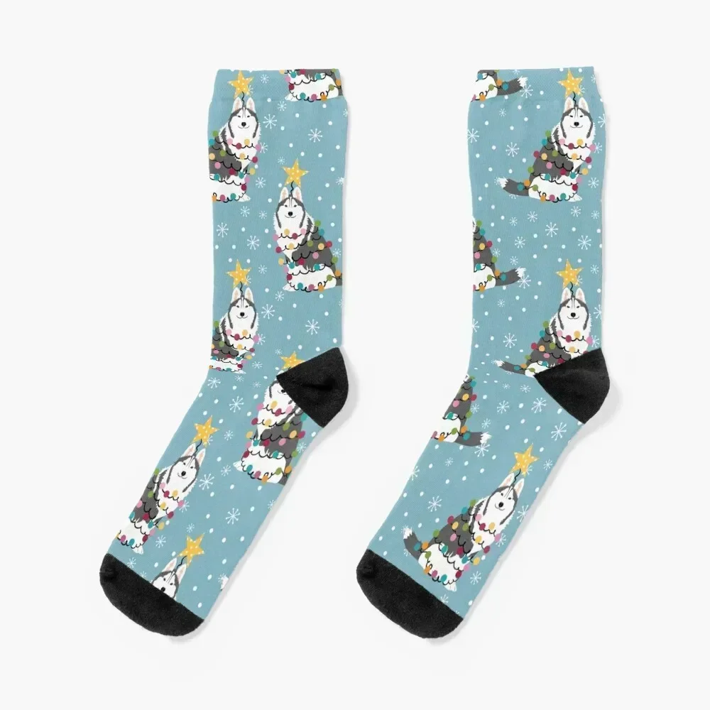 

Siberian Husky Christmas Tree Socks soccer anti-slip floral Socks Man Women's