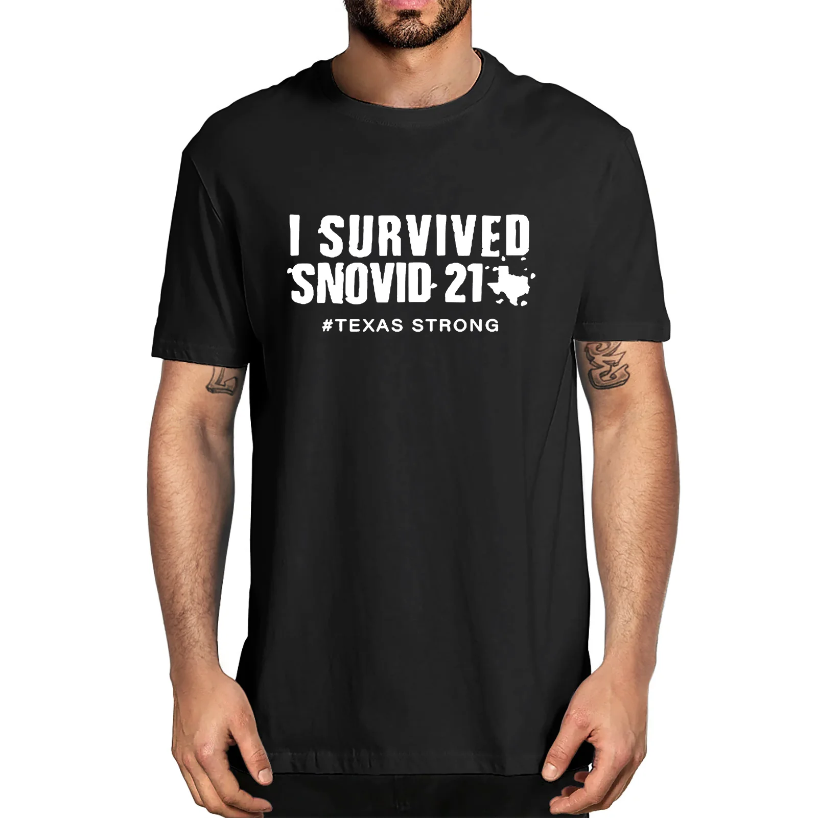 Unisex New I Survived Snovid 2021 Texas Strong Texas Snowstorm Men's 100% Cotton T-Shirt Women Soft Top Tee