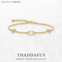Bracelet Pearl With Stars Gold New Link Chain 925 Sterling Silver Bohemia Jewelry Cosmic Gift For Women