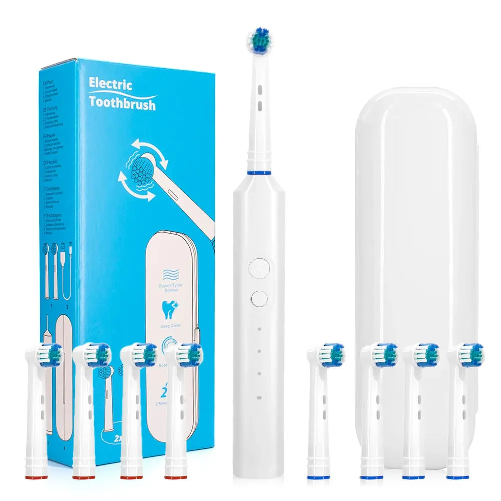 Electric Toothbrush Rotating Round Head 3 Modes USB Fast Rechargeable Adult Soft Bristled 8 Replaceable Brush Head