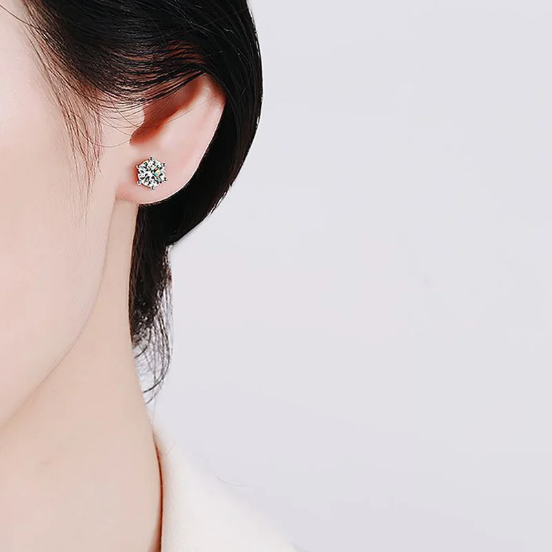 BIJOX STORY 0.5-2ct Mosonite Screw Stud Earrings D-color Solid Sier Diamond Suitable For Women\'s Wedding Exquisite