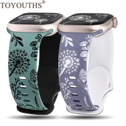 TOYOUTHS Floral Engraved Band for Apple Watch 41mm 40mm 38mm Sport Silicone Fancy Cute Band for iWatch Ultra 2 9 8 7 6 5 4 3 SE