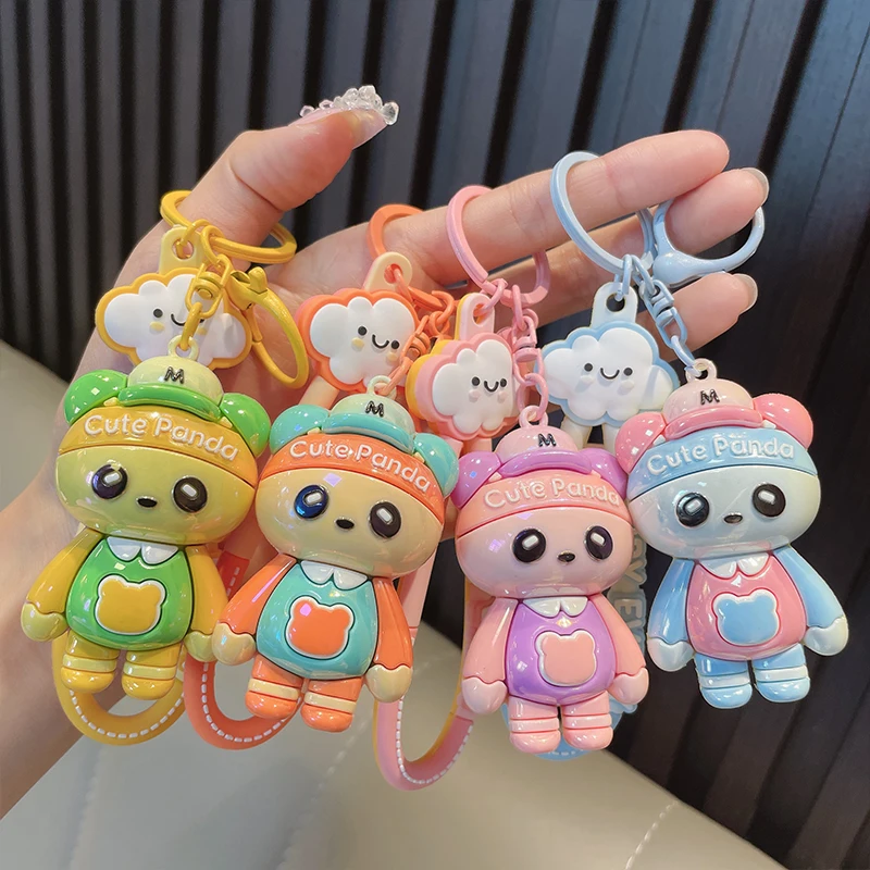 Dopamine Bear Keychain PVC Electroplating Color blocked Animal Pendant Car Keychain Ring Luggage Accessories Children's Toys