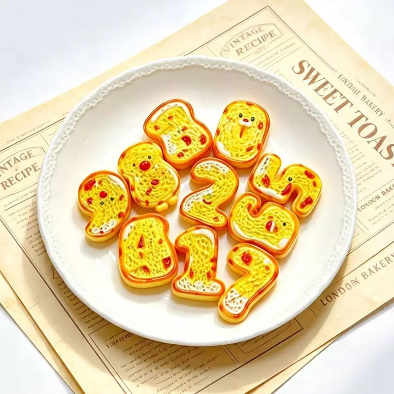100pcs Kawaii Simulation Digital Toast Bread Food Play Flat Back Resin Accessories DIY Refrigerator Keychain Decoration