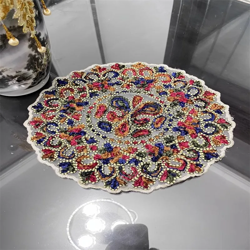 Round Lace Cashew flower embroidery table place mat cloth Wedding Christmas placemat kitchen Table decoration and accessories