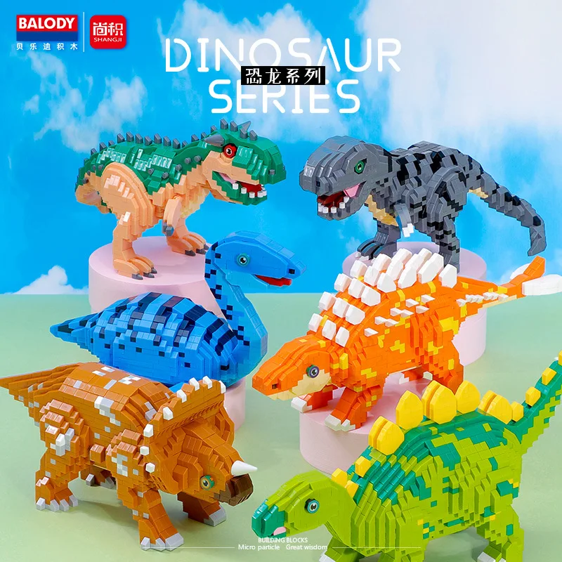 Jurassic Dinosaur Micro Building Block Triceratops Plesiosaur Tyrannosaurus Carnotaurus 3D Model Mini Brick Toy For Christmas