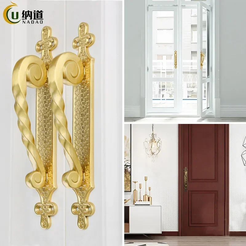 

Chinese Style Retro Solid Brass Handles Hotel Bedroom Glass Door Wooden European Door Pull Handles for Interior