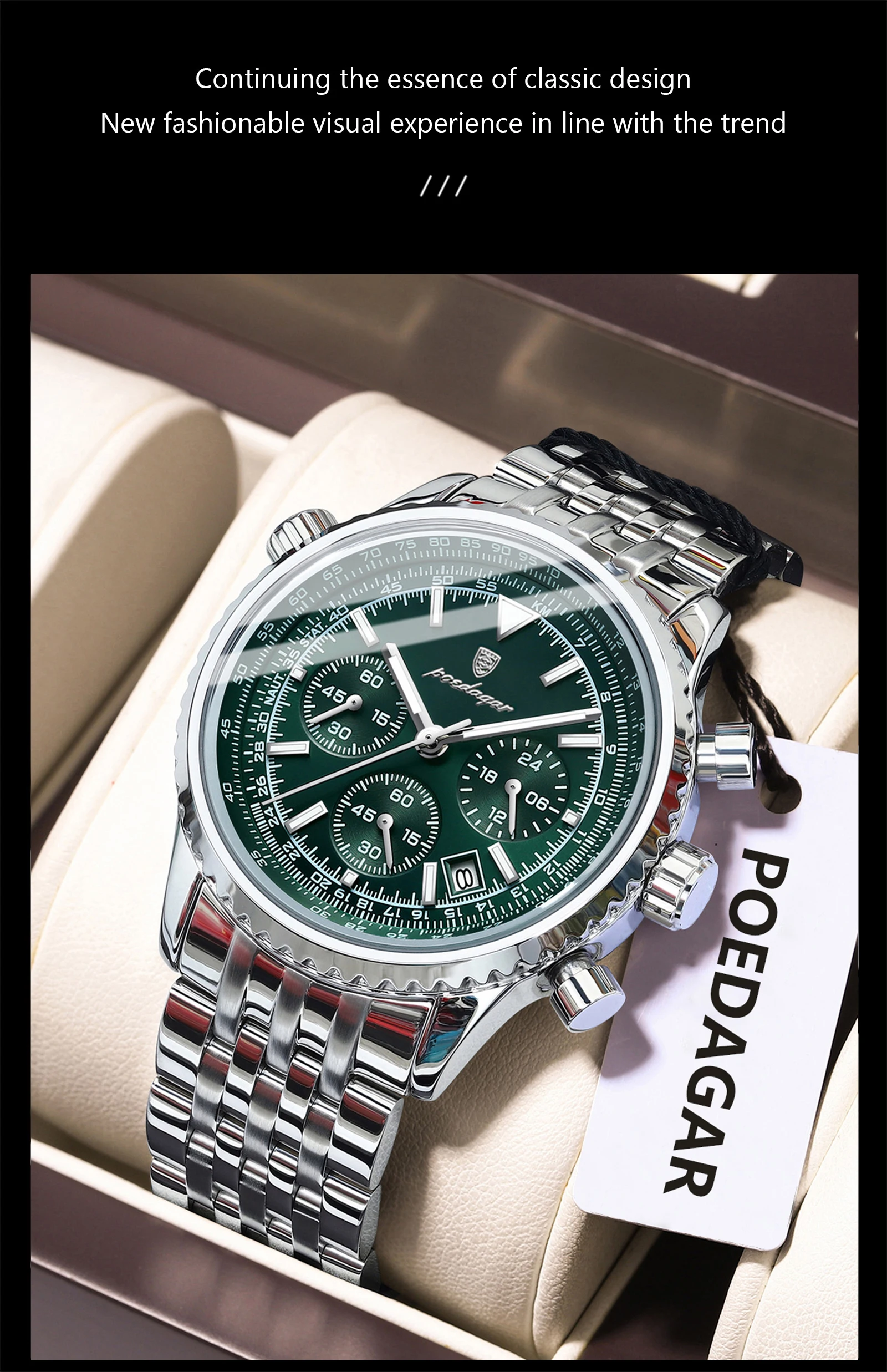 POEDAGAR Business Herren Armbanduhr Wasserdicht Leucht Datum Chronograph Luxus Mann Uhr Quarz Edelstahl Uhren Für Männer – Detail 16
