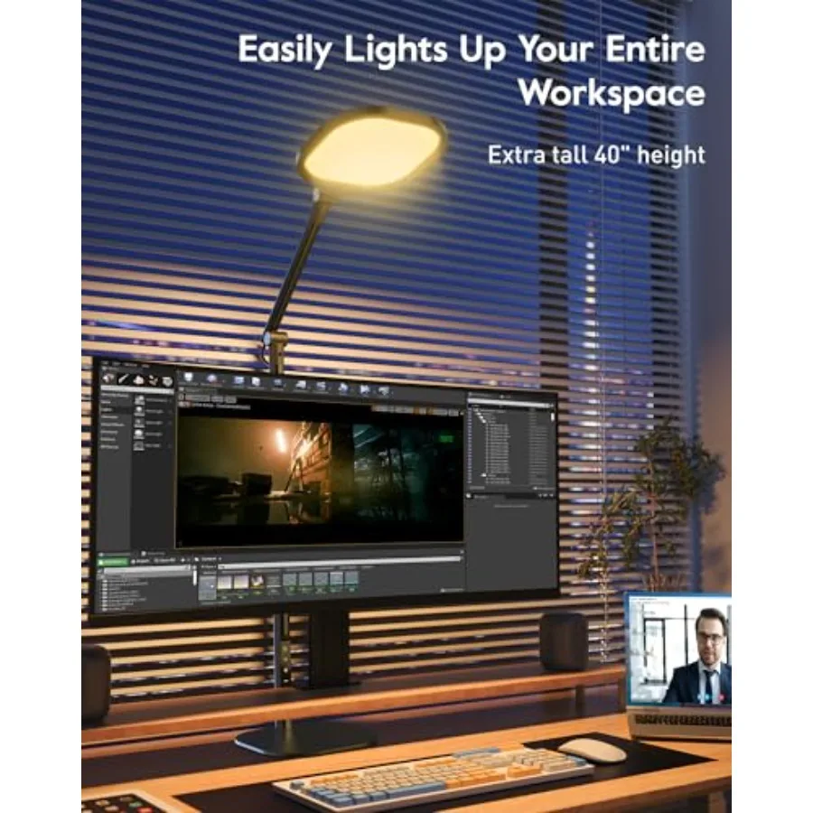 مصابيح مكتب Led للمكتب المنزلي مع قاعدة مصباح مكتبي طويل القامة مع 50 وضع إضاءة وذاكرة ومؤقت وظيفة ضوء الكمبيوتر المرن أ