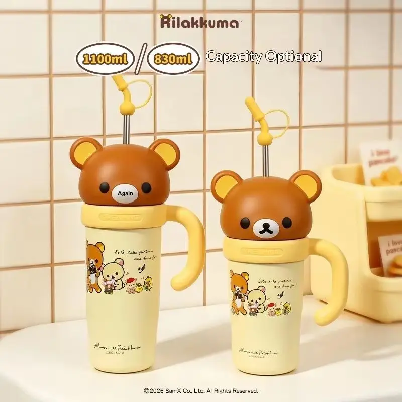 Rilakkuma Large Capacity Water Cup Portable Cartoon Bear Straw Drinking Cup Anime Peripheral For Outdoor Office Daily Use