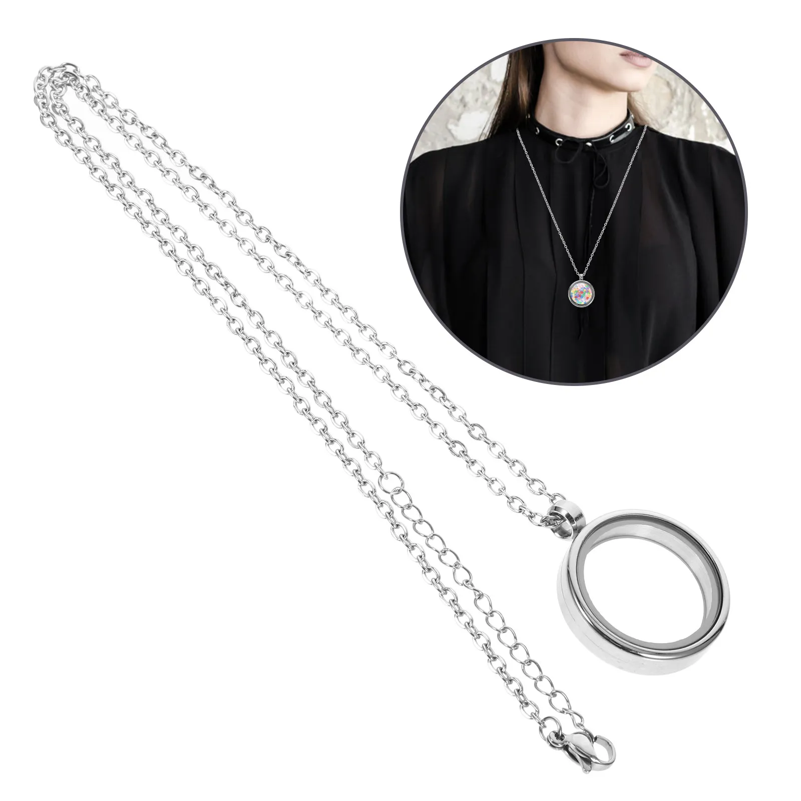 

Stainless Steel Round Locket Pendant Screw Thread Clear Glass Floating Pendant DIY Jewelry Making Wedding Bouquet Memory