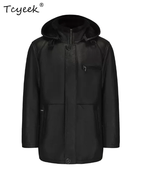 

Tcyeek Natural Sheepskin Fur Winter Coat Genuine Leather Jacket Men Clothes Motocycle Jackets Mens Coats Hoodie Куртка Мужская