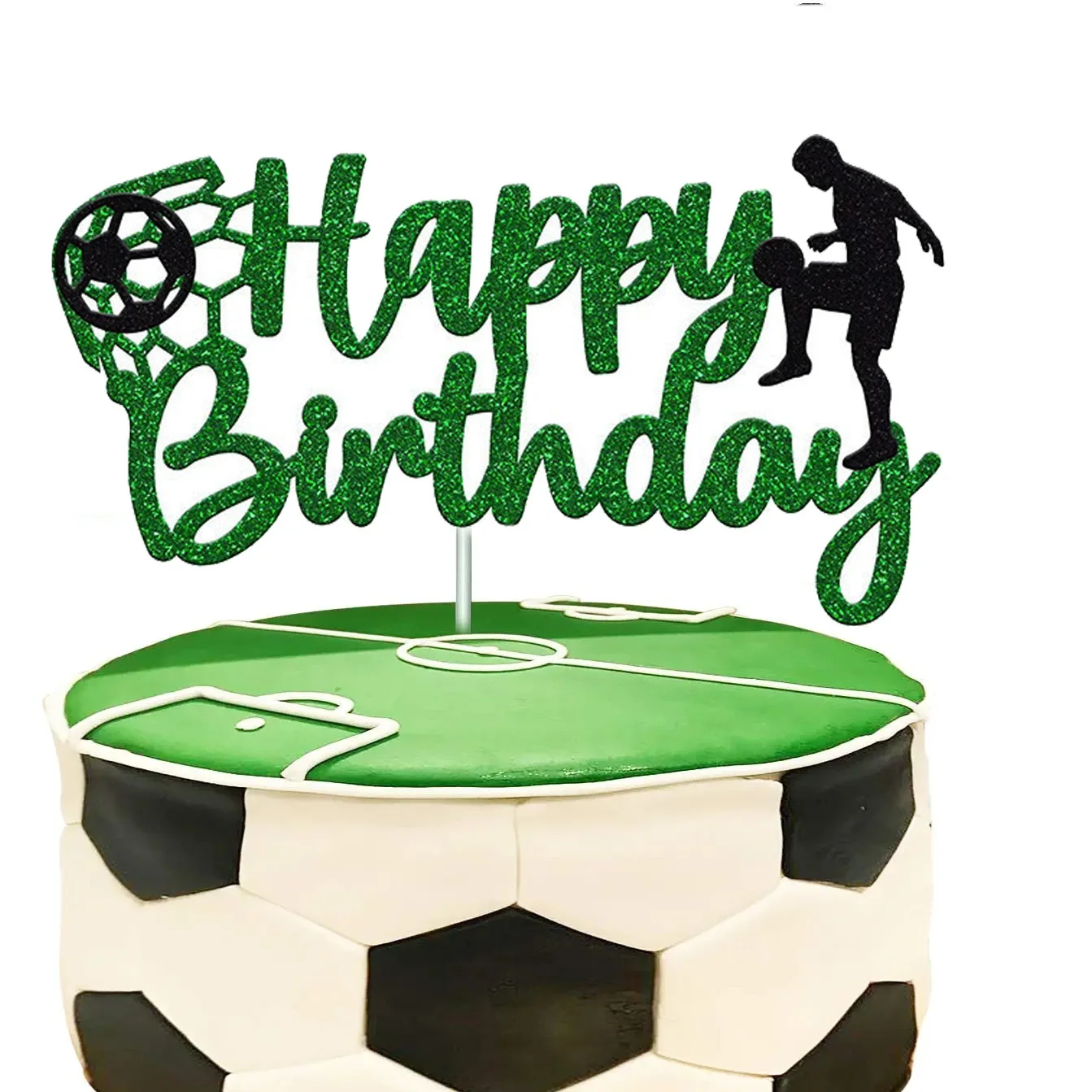 Green Football Cake Flag Topper Happy Birthday Cake Flags Soccer Birthday Sports Party Cake Baking Decor