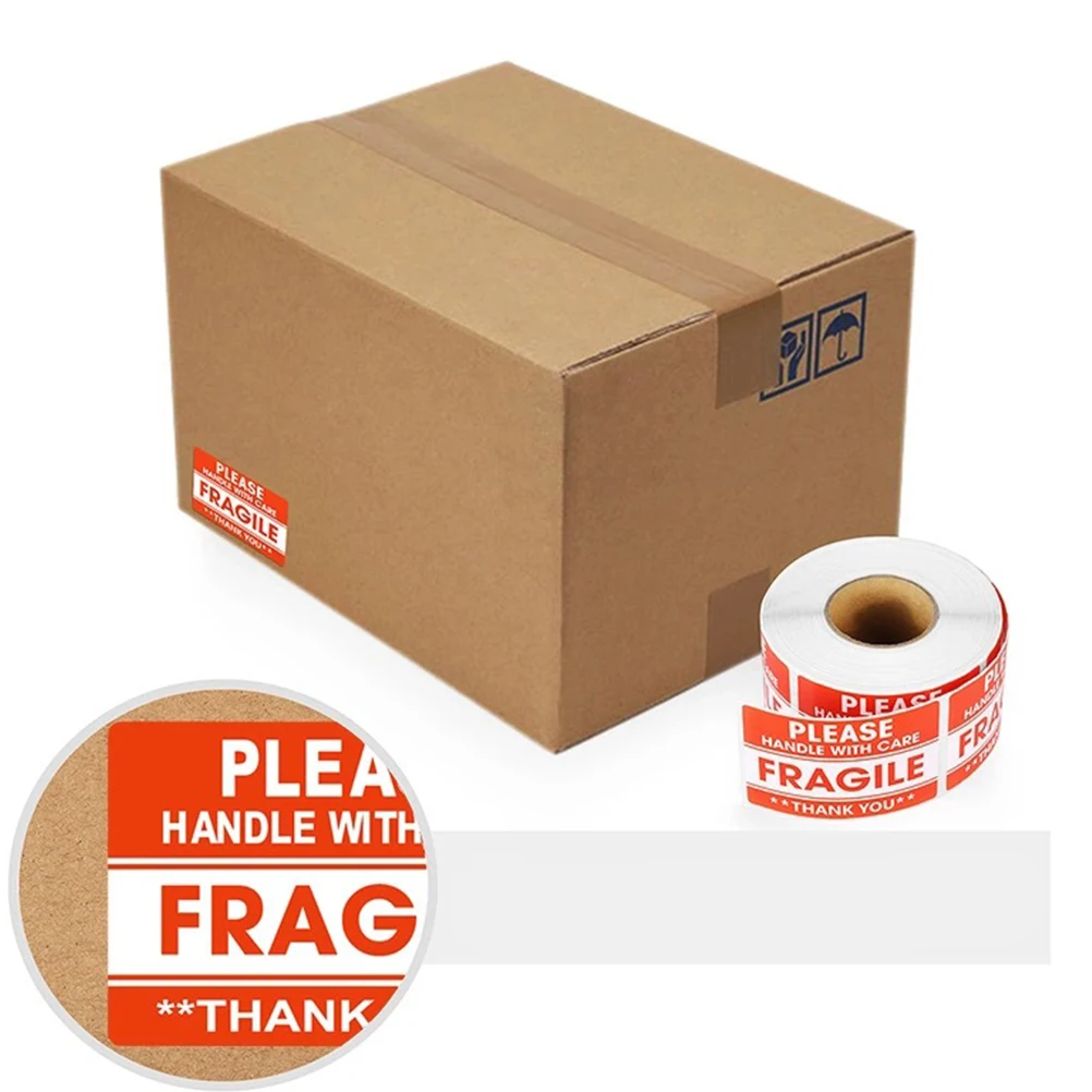 

500 Pcs Copper Plate Fragile Label Paper Stickers Red Warning Adhesive Signs for Safe Transportation Good Packaging